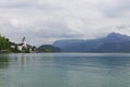 St. Wolfgang im Salzkammergut the shore of the lake and Catholic St. Wolfgang\'s Church in background. Austria, Europe.