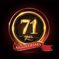 71st years celebration anniversary logo with golden ring and red ribbon Royalty Free Stock Photo