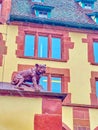 Staatsarchiv Basel-stadt building with the sculpture of Bulldog on the fence, Basel, Switzerland