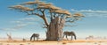 surrealism solitude nature elephant tree concept impossible stability dream surreal. Generative AI.