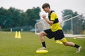 Stability Soccer Training on Balance Cushion. Sports Balance Training Royalty Free Stock Photo