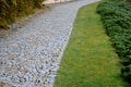 Stabilization of the slope with the help of wooden slats, which with the help of wires hold soil on the slope. granite park paths