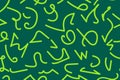 Green line doodle seamless pattern. Creative abstract squiggle style drawing background