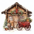 Stable watercolor winter Royalty Free Stock Photo