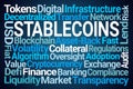 Stablecoins Word Cloud on Blue Background Royalty Free Stock Photo