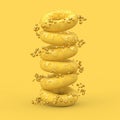 Stack of Abstract Big Yellow Glazed Donut with Sprinkles. 3d Rendering Royalty Free Stock Photo