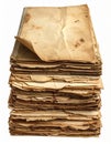 Stack of Aged Paper Sheets with Stains Textures and Brown Hue on White Royalty Free Stock Photo