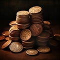 Stack of Ancient Coins with Intricate Designs and Engravings