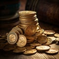 Stack of Ancient Coins with Intricate Designs and Engravings