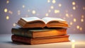 Stack of Antique Books with Open Book on Top Low Light Royalty Free Stock Photo