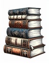 Stack of Antique Books with Ornate Covers and Gilded Edges on White Background Royalty Free Stock Photo