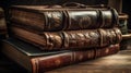 Stack of antique leather books. Generative AI