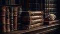 Stack of antique leather books. Generative AI