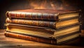 Stack of Antique LeatherBound Books on a Wooden Table Royalty Free Stock Photo