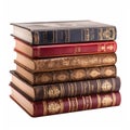 Stack of antique vintage old books isolated on white background, reading in old library and education, generative ai Royalty Free Stock Photo