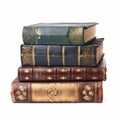 Stack of antique vintage old books isolated on white background, reading in old library and education, generative ai Royalty Free Stock Photo