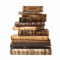 Stack of antique vintage old books isolated on white background, reading in old library and education, generative ai Royalty Free Stock Photo