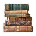 Stack of antique vintage old books isolated on white background, reading in old library and education, generative ai Royalty Free Stock Photo