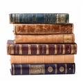 Stack of antique vintage old books isolated on white background, reading in old library and education, generative ai Royalty Free Stock Photo