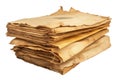 Stack of antique weathered parchment papers isolated on white. Royalty Free Stock Photo