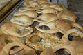 Stack of arabic bread kaek in a bakery