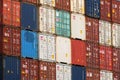 Stack of arranged intermodal shipping containers