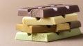 Stack of assorted chocolate bars in varied tones on brown background Royalty Free Stock Photo