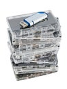 Stack of audio cassettes and flash memory Royalty Free Stock Photo