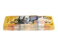 Stack of Australian Money Fifty Dollar Bills Isolated Royalty Free Stock Photo