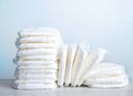 Stack of baby diapers on table