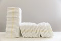 Stack of baby disposable diapers. Baby hygiene Royalty Free Stock Photo