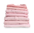 Stack of baby girl`s clothes on white Royalty Free Stock Photo