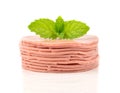 Stack of baloney sausage - food on white background Royalty Free Stock Photo