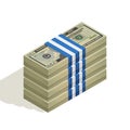 Stack of bank packages of twenty-dollar bills, bundle of US banknotes, pile of cash, paper money. The concept of Royalty Free Stock Photo