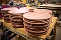 stack of bar stool seat circles prior to upholstering