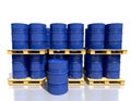 Stack barrels of fuel on a pallet are in the industrial warehouse. Royalty Free Stock Photo