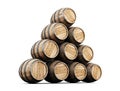 Stack of barrels on white background. Royalty Free Stock Photo