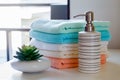 Stack of bath towels with toothbrushes Royalty Free Stock Photo