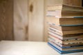Old books on a wooden background Royalty Free Stock Photo