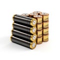 Stack of batteries isolated on white created with Generative AI. Charge and recharge. Royalty Free Stock Photo