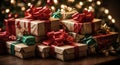 Stack of Beautifully Wrapped Christmas Gifts - Joyful Surprises