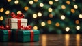 Festive Gift Boxes with Sparkling Bokeh Lights Background Royalty Free Stock Photo