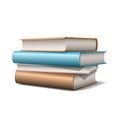 Stack of beige and blue pastel books. Books various colors isolated on white