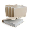 A stack of beige file folders and a corrugated cardboard sheet on a white background Royalty Free Stock Photo