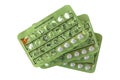 Stack of Birth control pill with emptied 24 hormone pills and le Royalty Free Stock Photo