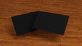 Stack of blank black business card, namecard mockup on wood table, promote company brand, 3D rendering