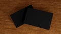 Stack of blank black business card, namecard mockup on wood table, promote company brand, 3D rendering