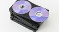 Stack of blank cds stored in a black plastic case ready for data archiving Royalty Free Stock Photo