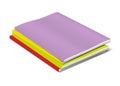 Stack of blank coloured cover paperback books. Brochure, booklet, catalog or magazine pile. Vector template