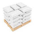 Stack of Blank Paper Sack Bag over Wooden Pallet. 3d Rendering Royalty Free Stock Photo